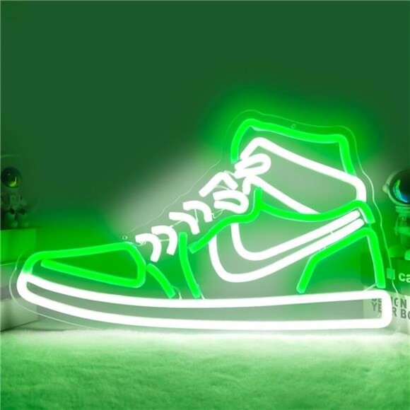 Nike Jordan Air 1 Mid Green White Sneaker Neon Sign Sports Shoe Wall LED Lights